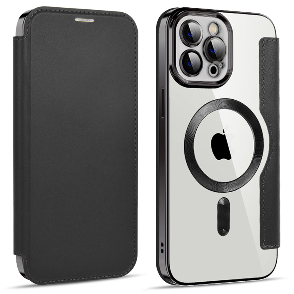Phone Cover for iPhone 12 Pro 6.1 inch Compatible with MagSafe RFID Blocking Card Slots Well-protected PU Leather TPU Electroplating Clear Back Flip Case with Lens Film Phone Cover for iPhone 12 Pro 6.1 inch Compatible with MagSafe RFID Blocking Card Slots Well-protected PU Leather TPU Electroplating Clear Back Flip Case with Lens Film